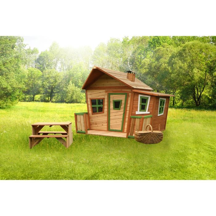 Maisonnette en bois AXI Lisa pour enfants | Maison de jeux pour l'extérieur / jardin en marron & vert