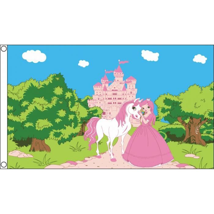 Drapeau Chateau De Princesse Avec Poney 150x90cm Des Princesses Haute Qualite Cdiscount Maison
