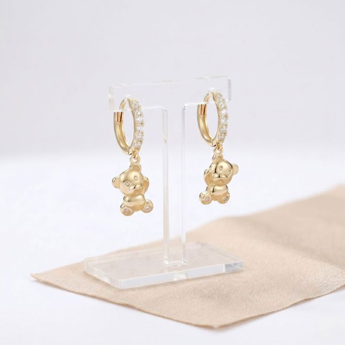 Boucles D'oreilles Créoles Perles De Cristal Blanc - Monture Plaqué Or Jaune 14k - Neuf Avec étiquettes
