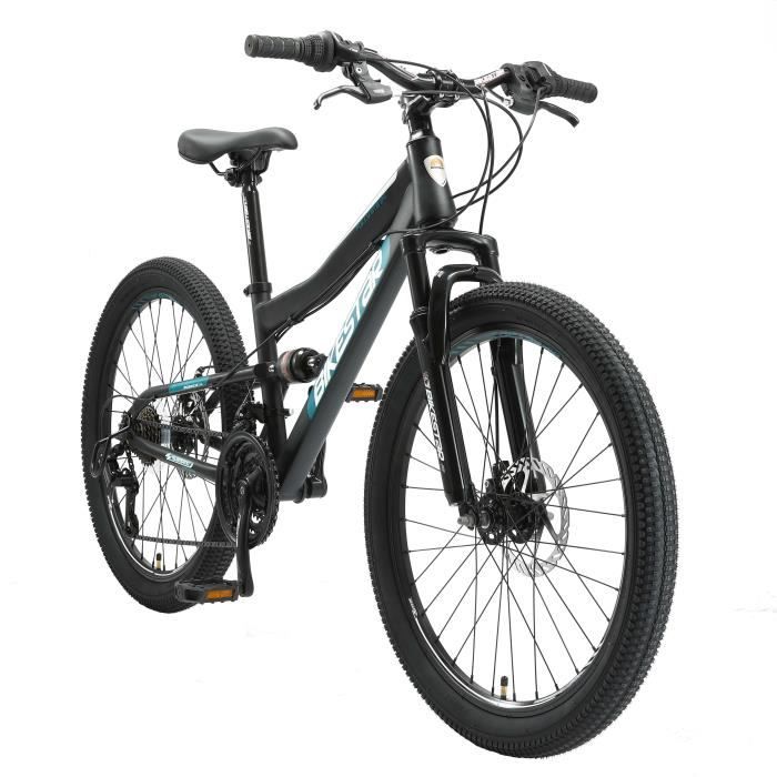 VTT tout-suspendu pour enfant 24 pouces 7 vitesses Shimano avec frein à disque - BIKESTAR - Noir