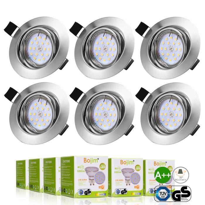 Trango Lot de 6 Spot encastré IP65 aspect inox Rond TG6729IP65-062 éclairage encastré de salle de bain plafonnier avec 6x douille en céramique GU10 spots de plafond spots encastrés 