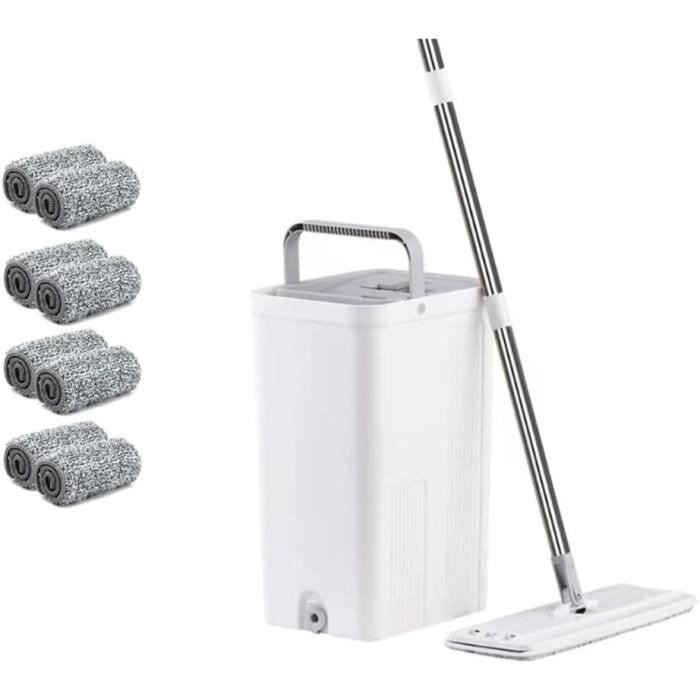 Balai Plat Avec Seau Et 6 Pads Microfibre - Rotation 360° - Pour Sols, Carrelage, Parquet - Nettoyage Sec Et Humide