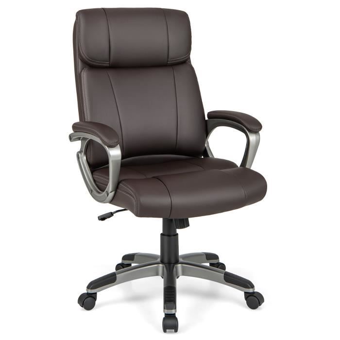 chaise de bureau ergonomique en cuir pu costway - hauteur réglable - charge max. 160kg - marron