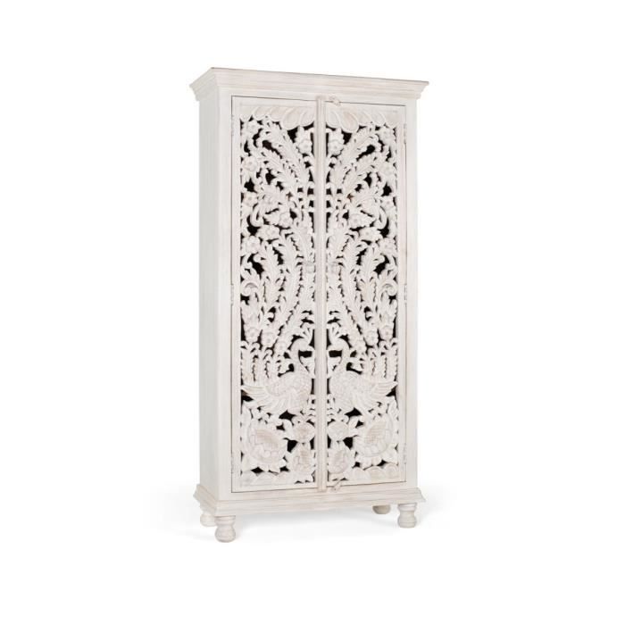 Armoire - GINER Y COLOMER - Mangue Massif - Blanc Vieilli - 180x90x40 cm - Fabriqué à la Main Armoire - GINER Y COLOMER - Mangue Massif - Blanc Vieilli - 180x90x40 cm - Fabriqué à la Main
