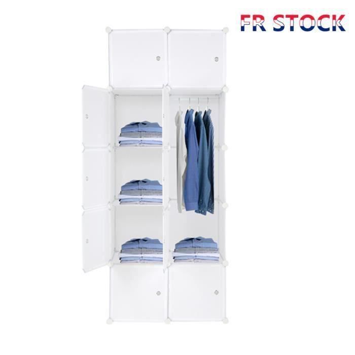 Armoire Penderie 12 Cubes De Rangement – 105x45x140cm – Blanc – étagères Cubes