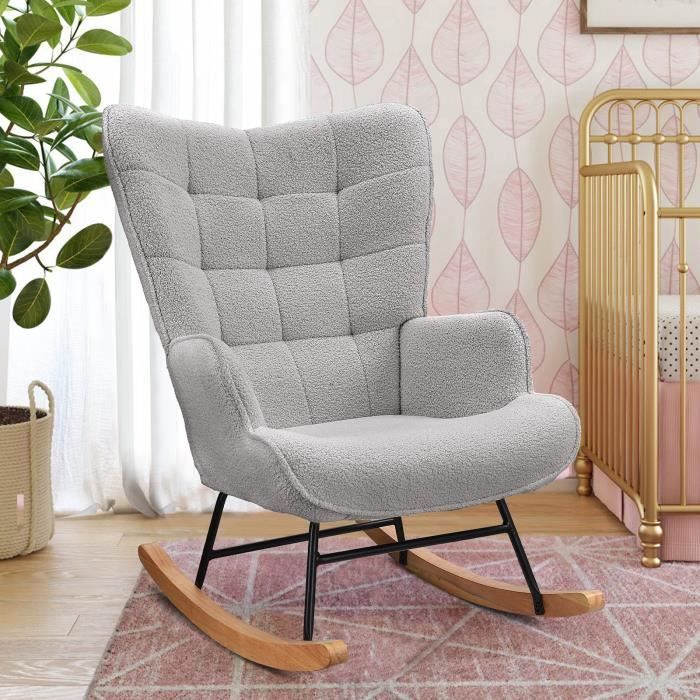 Fauteuils à bascule fauteuils à oreilles rembourrés chaises longues pieds en métal et en bois massif gris clair