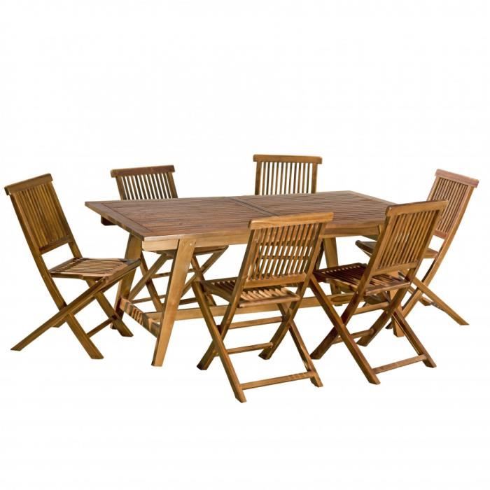 Salon de Jardin Teck Table extensible 180/240 + 6 chaises pliantes