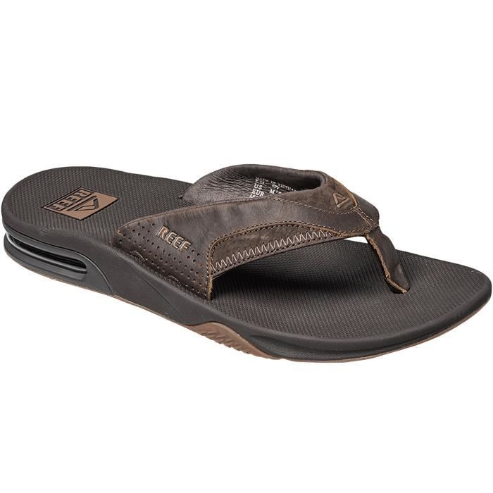 Tongs Homme Reef Leather Fanning Marron fonce Cuir Cdiscount Sport