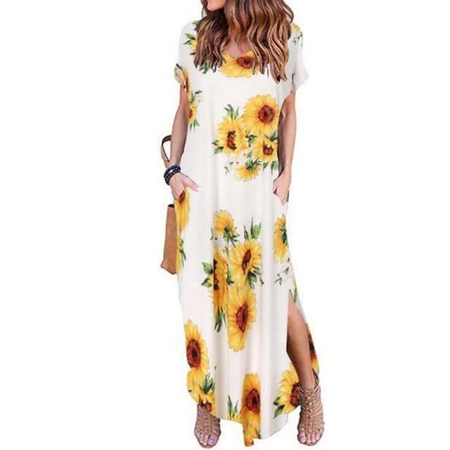 Robe,Robe longue Vintage à manches courtes pour femmes,couleur unie