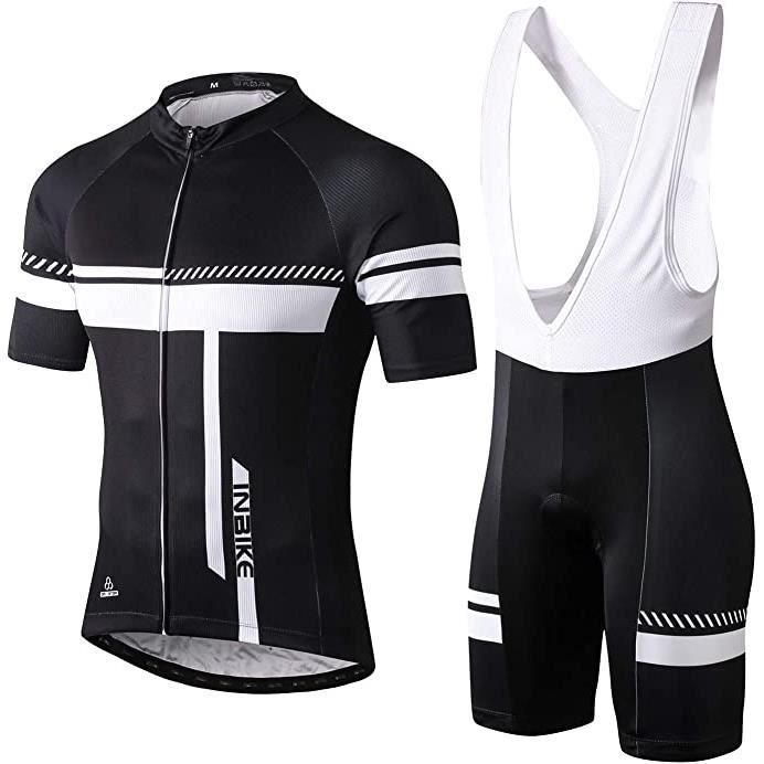 Ensemble de vêtements de cyclisme INBIKE - Maillot manches courtes + shorts avec coussin 3D - Noir/Blanc - Homme