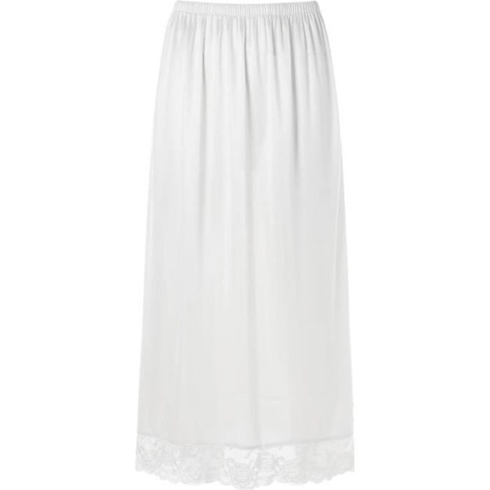 YIZYIF Femme Jupon Jupe sous Robe Fond de Jupe Elastique Sous-vêtement Dentelle Lingerie Soie Glacée Type B Blanc