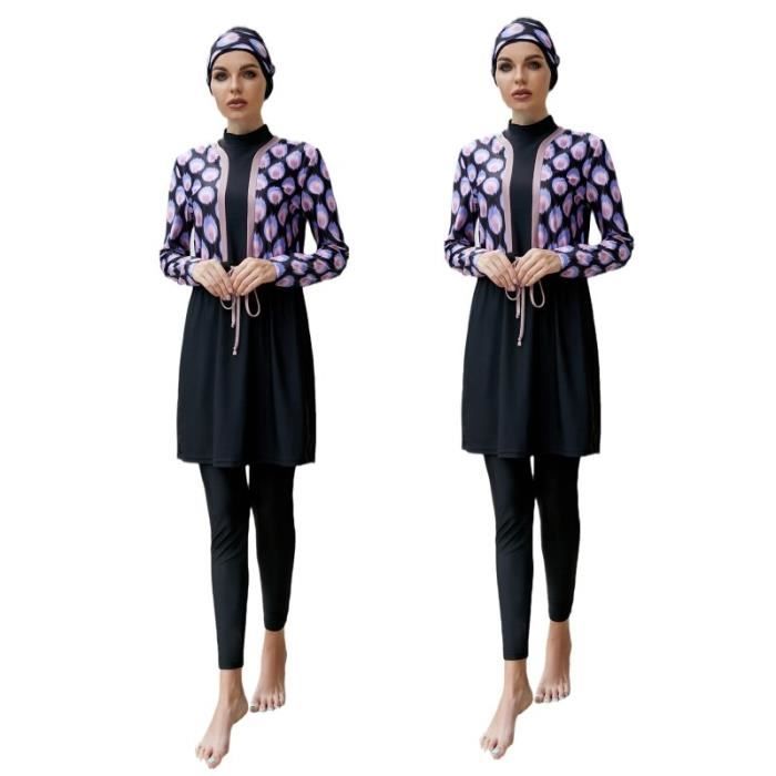 Burkini 3 Pièces Pour Femme Musulmane - Maillot De Bain Modeste à Couverture Complète Avec Hijab