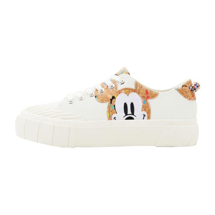 Basket Desigual - Street Mickey Cork - Blanc - Femme - Plateforme - Licence Mickey Mouse