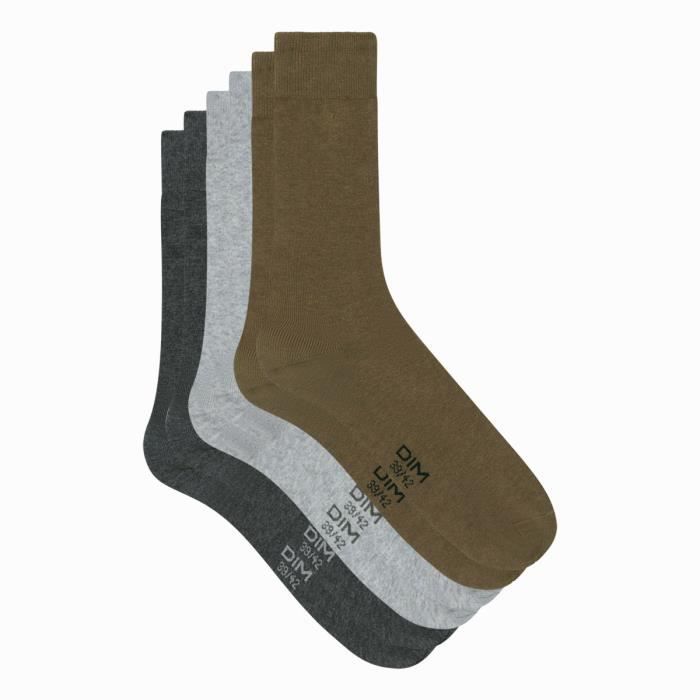 Dim Basic Coton, Lot de 3 paires de chaussettes homme en coton Gr/gr/kaki -  Cdiscount Prêt-à-Porter