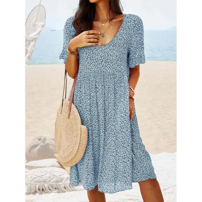 Robe D'été Bleue à Imprimé Fleuri - Taille Unique - Neuve Avec étiquettes - Italy Moda