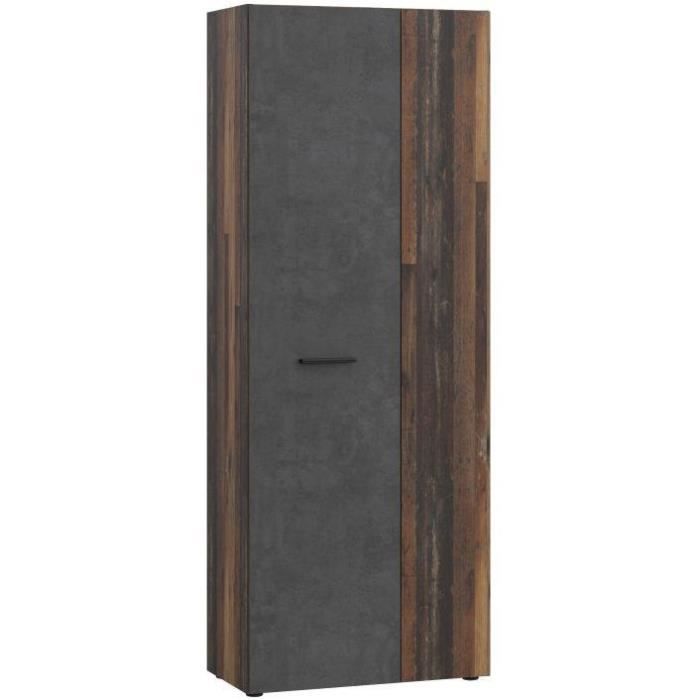 Armoire à chaussures - Béton gris & bois vintage - 18 paires - L687 x P365 x H1811 cm
