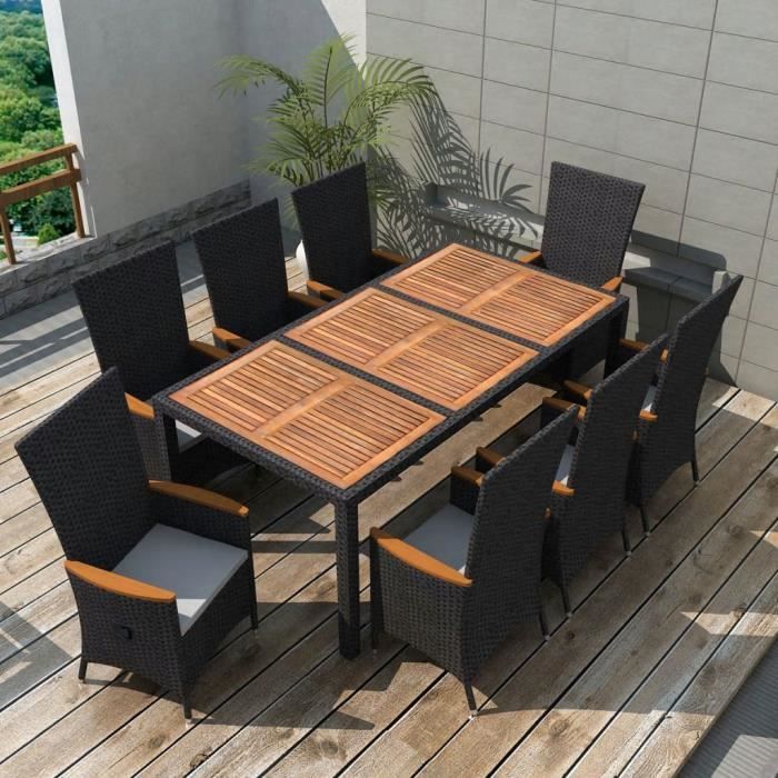 Mobilier De Jardin 17 Pcs Noir Bois D Acacia Resine Tressee Xxl