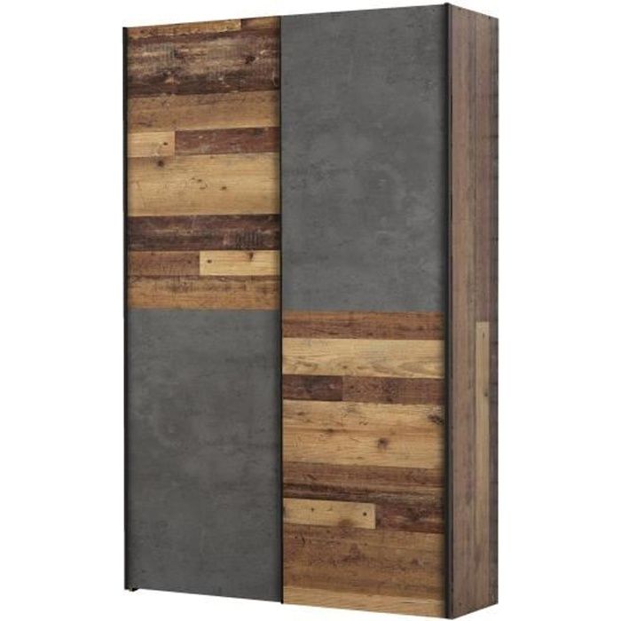 Armoire Multifonctions 2 Portes Decor Bois Et Beton Gris L 120 X P 41 6 X H 190 5 Cm Ozzula Achat Vente Armoire De Chambre Armoire 2 Portes Ozzula Soldes Sur Cdiscount Des Le 20 Janvier Cdiscount