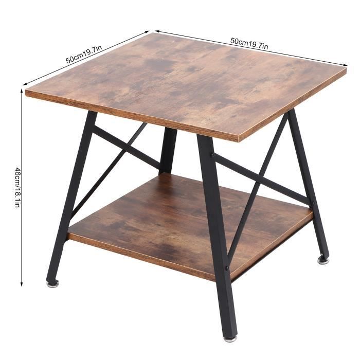 table d'extrémité style industriel table basse en fer forgé salon chambre 2 étages - salutuya - 50x50x46cm - fer + panneau mdf