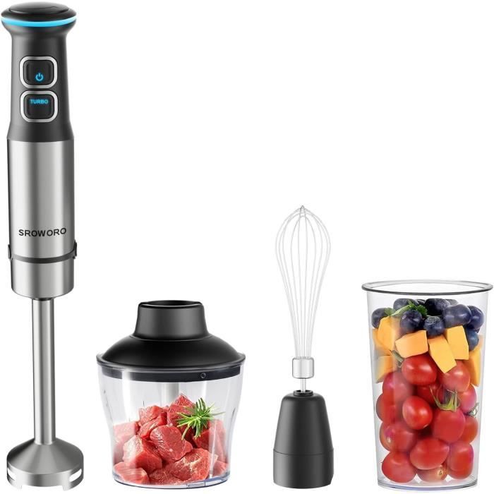 Mixeur Plongeant 5 En 1 – 1000W, 21 Vitesses + Mode Turbo – Accessoires : Bol Hachoir, Fouet, Batteur à Mousse – Sans BPA - 4