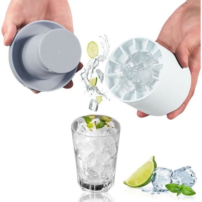 2 Pièces Moule à Glaçons Silicone Cylindrique Avec Couvercle - Bac à Glaçons Réutilisable Bleu