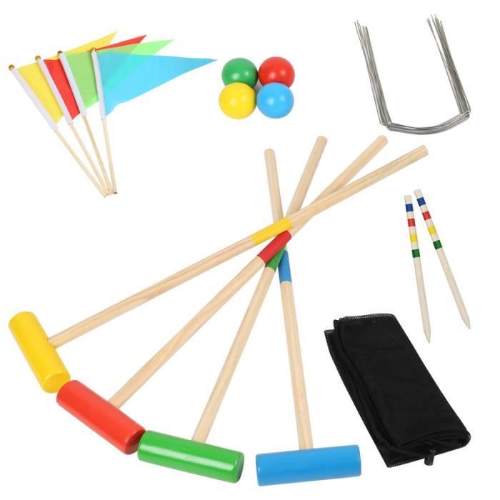 SWANEW Jeu de croquet en bois, Ensemble de croquet pour 4 joueurs, set