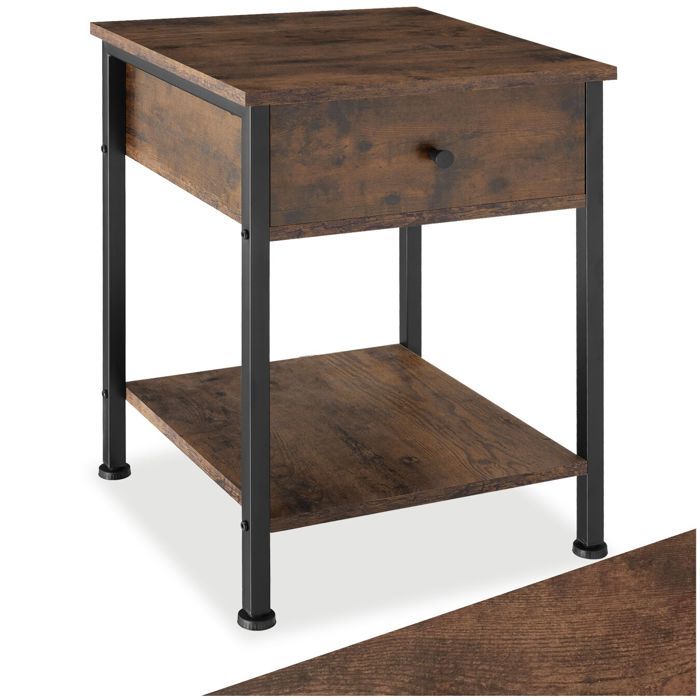 Table dappoint - TECTAKE - Table de chevet BRADFORD au style industriel avec 2 étagères en bois 40 x 40 x 555 cm - Bois foncé