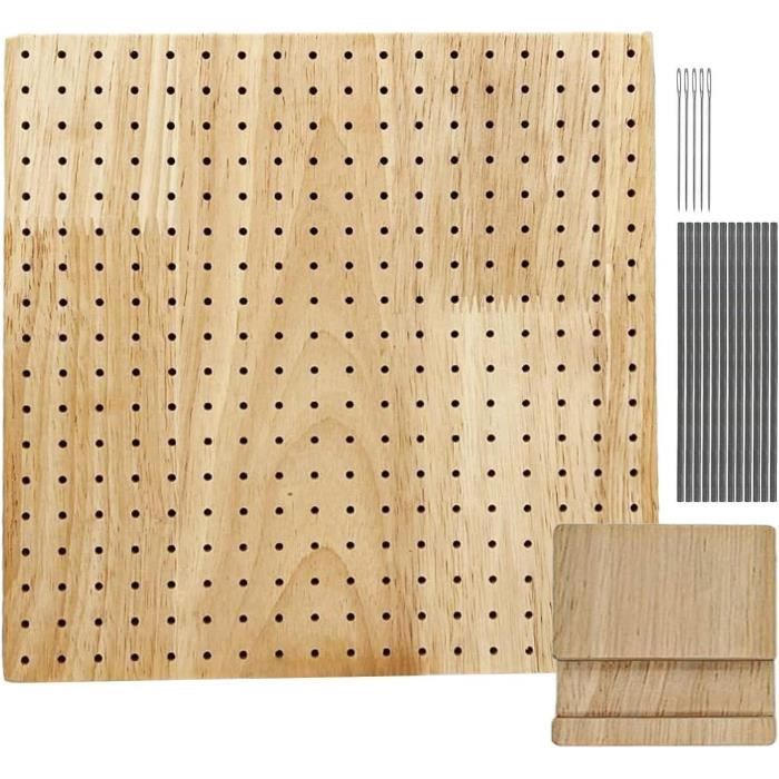 Planche De Blocage En Bois Bambou Pour Crochet - 20x20cm Avec 20 Broches Acier Inox - Parfait Pour Granny Squares