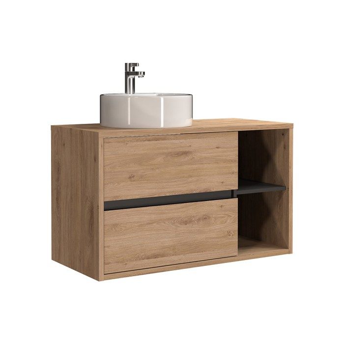 Meuble de salle de bain suspendu avec vasque ronde - Coloris naturel - 100 cm - PURNAL
