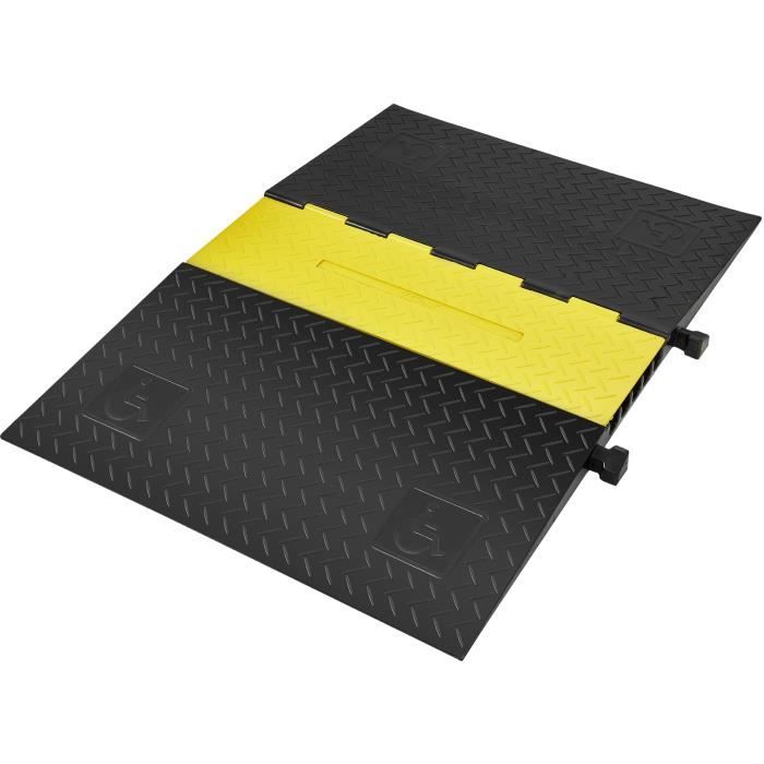 Protection Câble Sol PVC 2m - Robuste Flexible Noir/Jaune - Couvre-Câble De Sol Avec Bande Avertissement