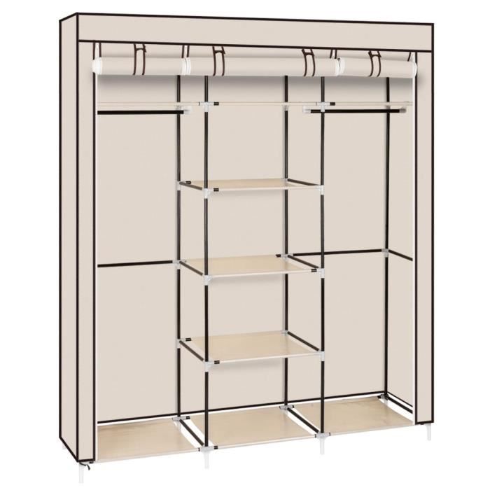 Armoire Dressing en Tissu avec Portes Zippées et Poches Latérales Nyana Home Mesure 170x167x45cm