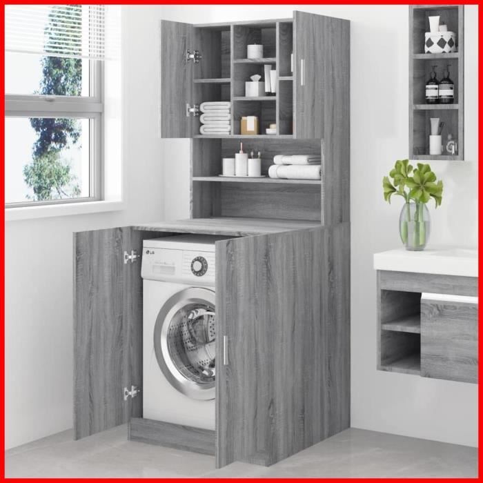 Armoire pour machine à laver - V GEBY - Sonoma gris - Bois dingénierie - 71 x 715 x 1815 cm - Design moderne