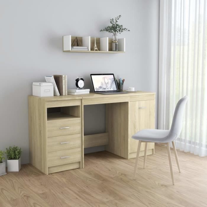 Bureau - VIDAXL - Chêne sonoma - 3 tiroir(s) - 140x50x76 cm - Aspect bois