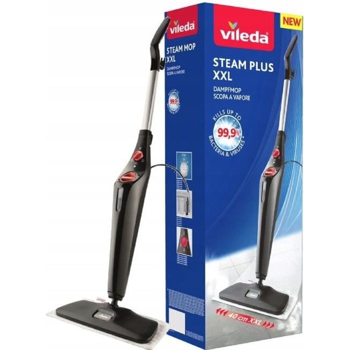 VILEDA 168935 Balai vapeu Vileda Steam Mop Steam XXL Set 3.0 Tampon de nettoyage de tapis repliable, pivotant, lavable