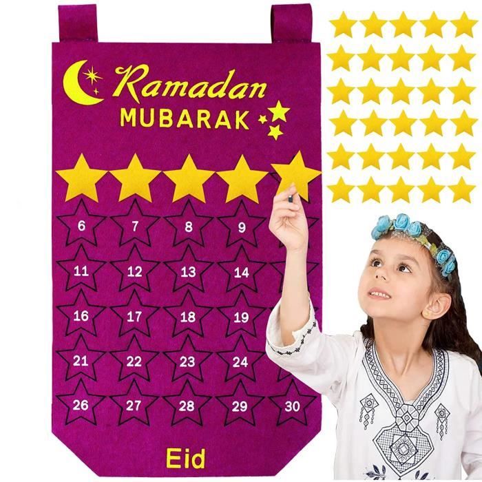 WATINC Eid Mubarak Calendrier de l'Avent Ramadan Party Décoration Mubarak  Calendrier à rebours suspendu pour enfants Calendrier Ramadan Avent