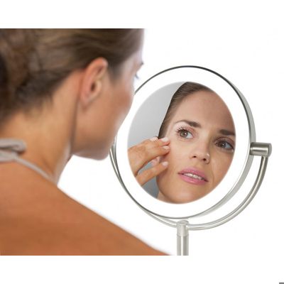 Miroir Lumineux HoMedics Beauty Spa - Double Face 1x/7x - LED Réglable Sur Piles - Nickel Satiné