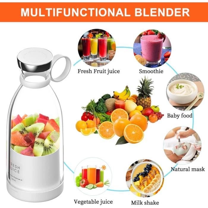 Mixeur Portable Rechargeable USB BIZOI - 500ml, 20800 Tr/min, Pour Smoothies, Shakes, Jus (idéal Bureau, Voyage, Sport) - 3