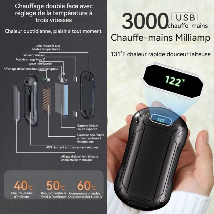 OCOOPA UT3 PRO Lot De 2 Chauffe-mains électriques Rechargeables Magnétiques Double Face 10 000 MAh
