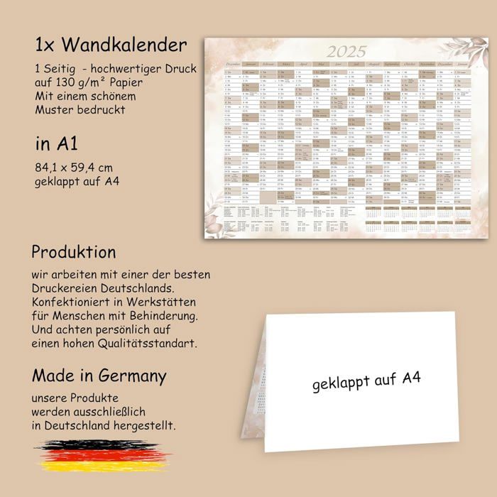 Calendrier Mural 2025 AEYAKA - Format A1 (57x87 Cm) - Avec Jours Fériés