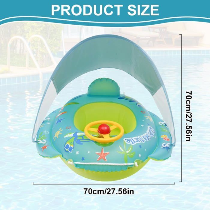 Bouee Bebe Avec Pare Soleil Upf50+, Bouée Bébé De Piscine Inflable Avec Volant Pour Le Jeu Nageurs, Conception Anti-Retournem[F82] - Sport