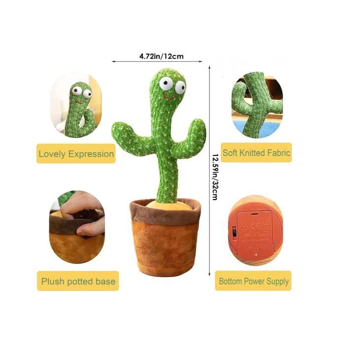 Jouet en peluche de cactus, Talking Dancing Cactus Baby Toy, imiter les  cactus qui répètent ce que vous dites