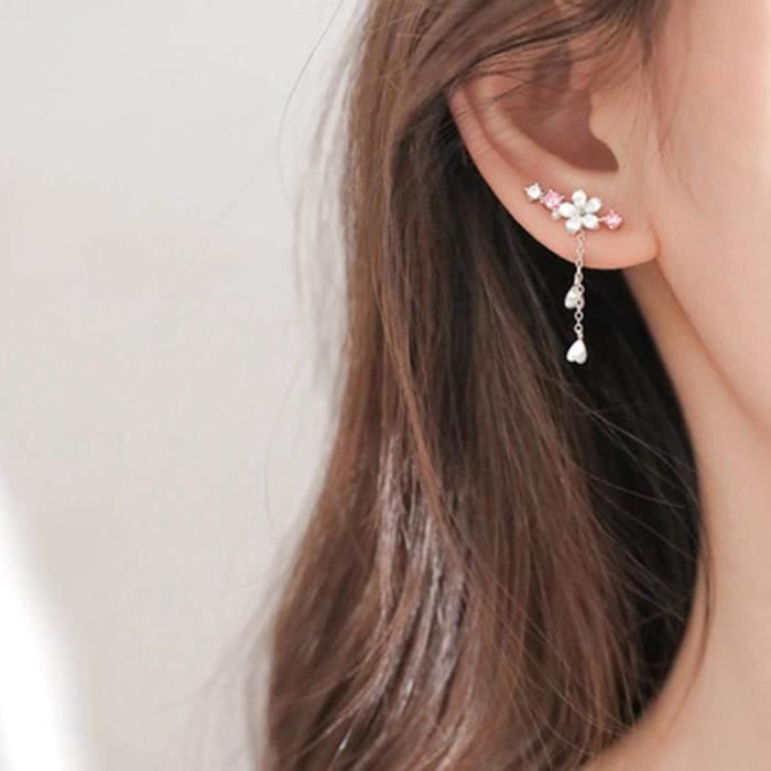 Couleur Argent Mode Fleur Fleurs De Cerisier Conception Dame Femmes Boucles D