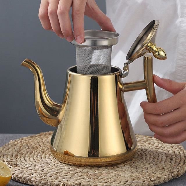 PRETYZOOM Bouilloire Aluminium 1,2L Avec Filtre - Design Rétro, Poignée Robuste, Pour Thé, Café, Camping, Maison