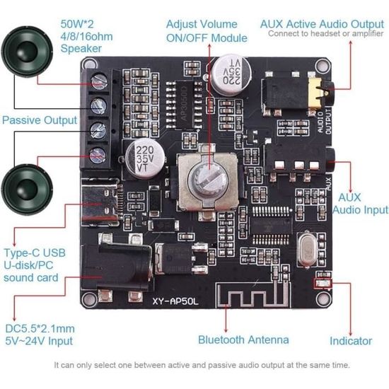 Carte d'amplificateur de son Bluetooth 220 W, module audio