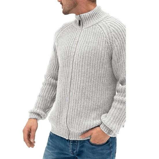 Cardigan Homme Zippé épais - Maille Polaire - Coupe Slim - Col Montant - Pour Automne/hiver