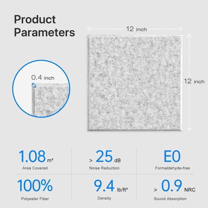 Lot De 12 Panneaux Mousse Acoustique Autocollants 30x30x0,9 Cm - Réduction Bruit Isolation Studio Et Bureau