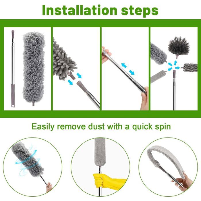 Lot De 7 Plumeaux Télescopiques - Longs - Extensible Jusqu'à 213 Cm - En Microfibre - Lavables - Avec Crochets Pour Plafond Et Toiles D'araignée