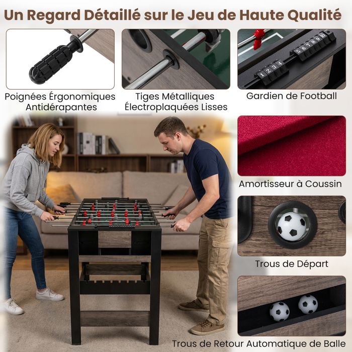 COSTWAY – Table 2 En 1 Baby-foot Et Billard – 28 Joueurs, 2 Queues – Pivotant, Stable – 124 X 60,5 X 81 Cm – 29,5 Kg