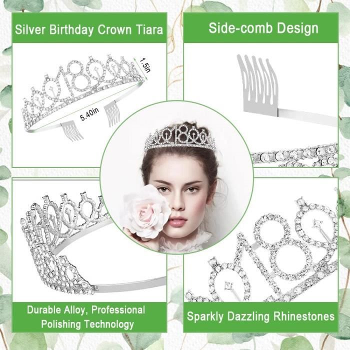 Kit 18 Ans Anniversaire Fille - Couronne Strass, Écharpe, Ballons Et Décoration Gâteau - Cadeau Femme