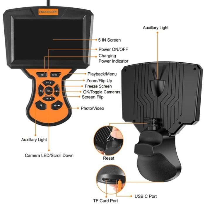 Caméra D'inspection Endoscope Industriel M50 8 mm Écran D'affichage De 5.0  Pouces Avec 5M Câble Semi-rigide - Orange - Cdiscount Appareil Photo
